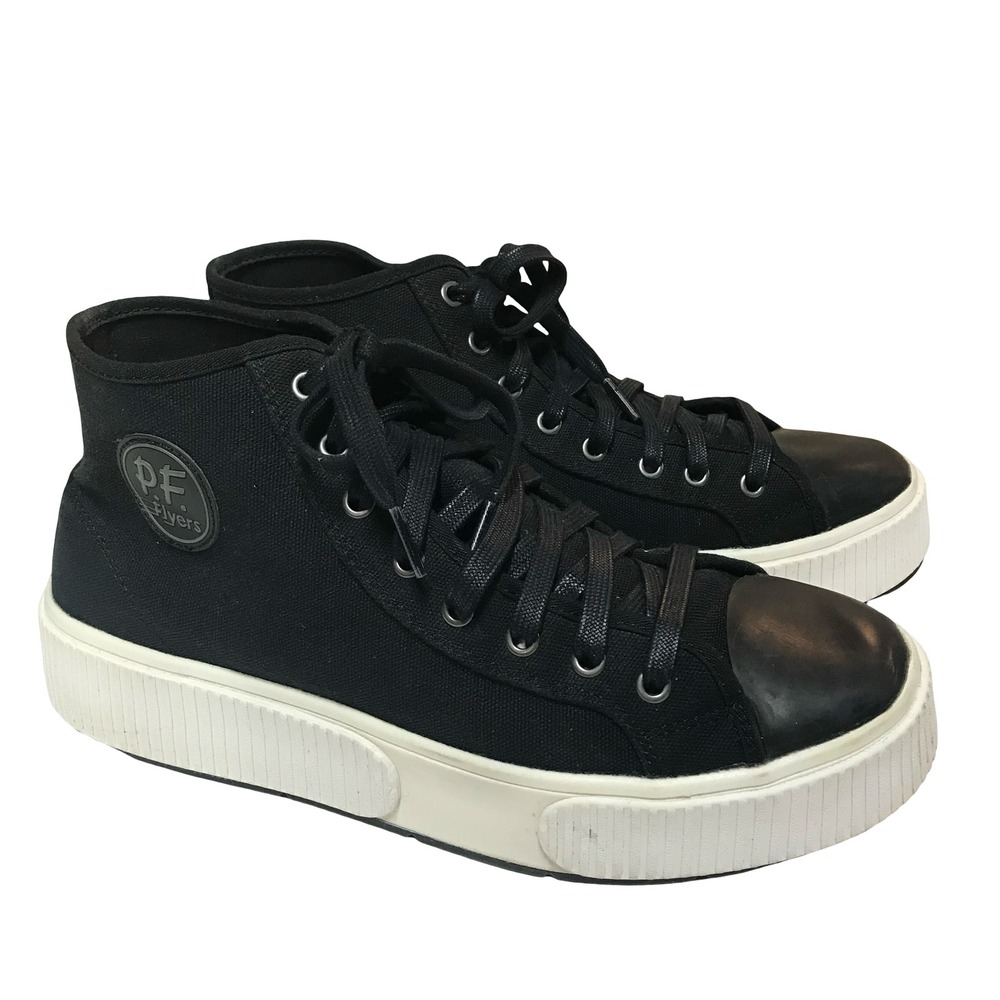 PF Flyers High Top Platform Sneakers Black Canvas Posture Foundation‎ Mens Shoe